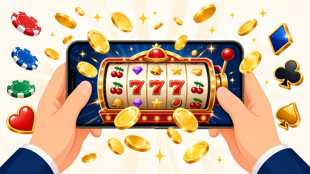 Ilustrasi bermain slot dari layar ponsel