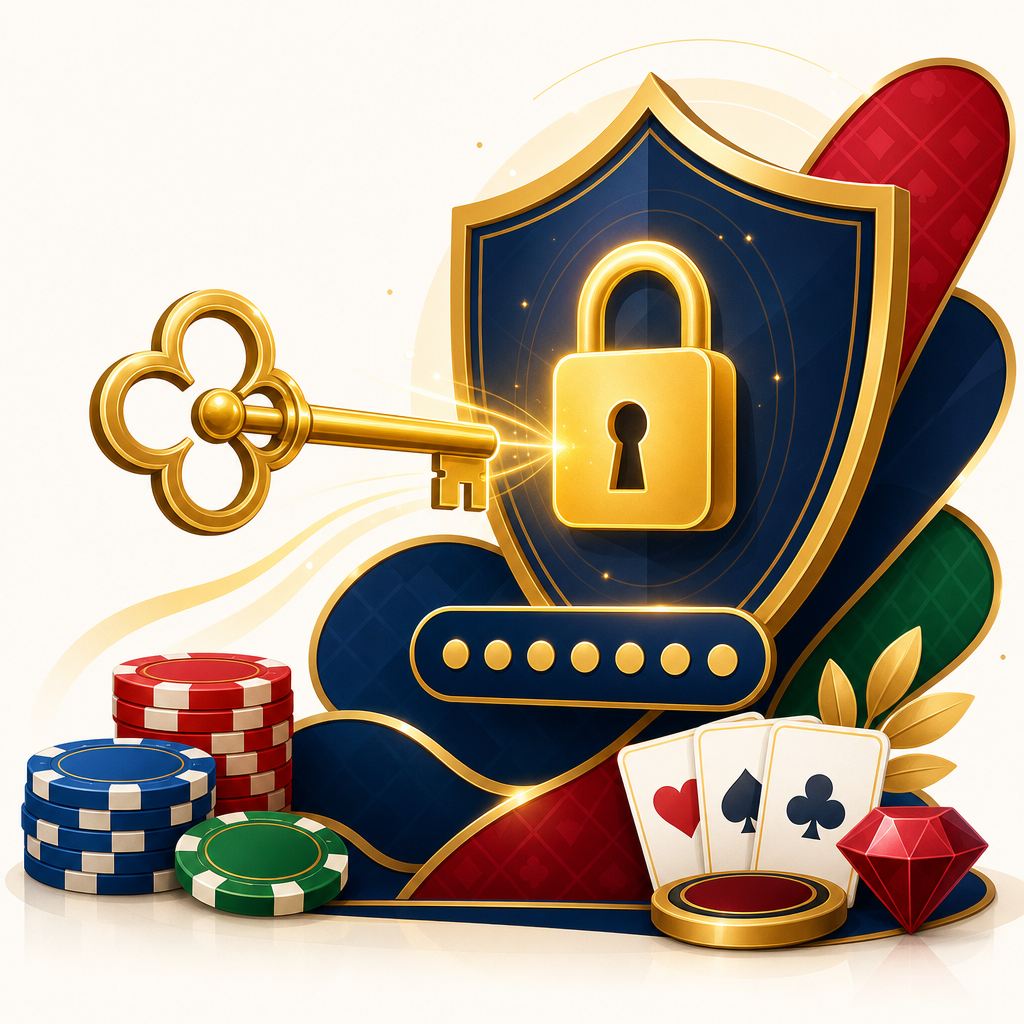 Ilustrasi kunci emas menuju gembok bercahaya melambangkan login aman