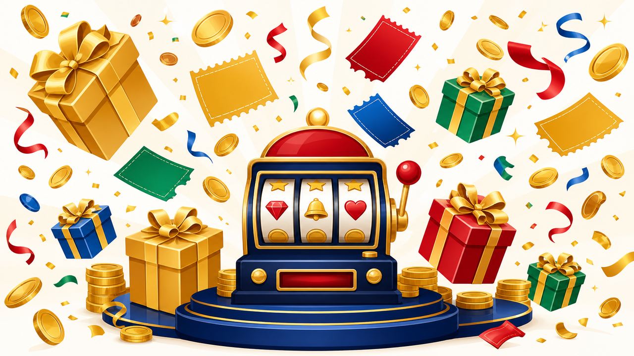 Kotak hadiah, kupon, dan hujan koin bergaya ilustrasi